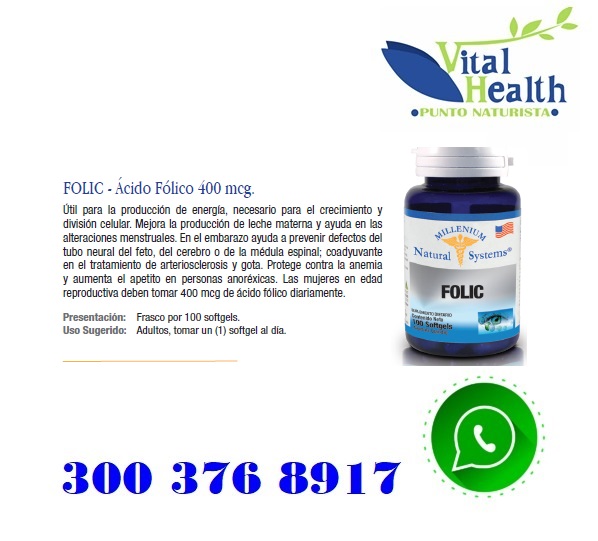 Folic Acido Folico 400 mcg X 100 capsulas blandas