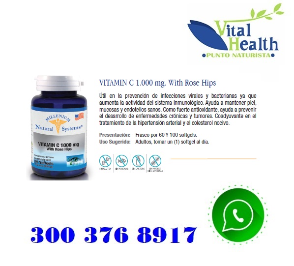 Vitamina C 1000 mg + Rose Hips por 100 capsulas blandas