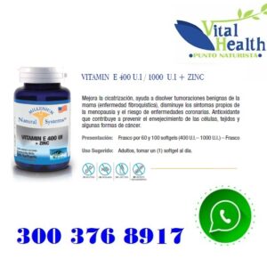 Vitamina E 400 U.I + Zinc Por 60 Capsulas Blandas