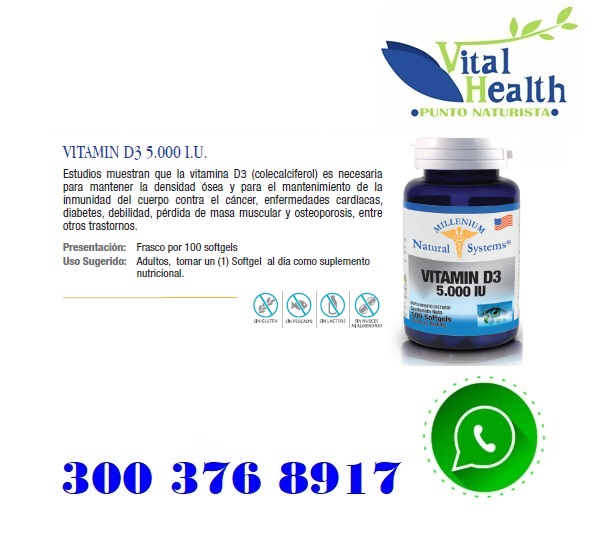Vitamina D3 5.000 IU X 100 Cap Blandas