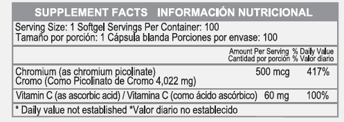 CHROMIUM PICOLINATE 500MCG / 100 softgels - Imagen 2