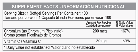 CHROMIUM PICOLINATE 200MCG / 100 softgels - Imagen 2