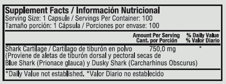 SHARK CARTILAGE 750mg / 60 Cápsulas - Imagen 2