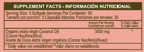 Coconut Oil 3.000mg 90 Softgels - Imagen 2