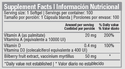 Vita A 10.000 & D 400 IU plus Bilberry - 100 Softgels - Imagen 2