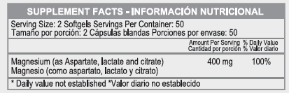 SUPER MAGNESIO 400mg / 100 Softgels - Imagen 2