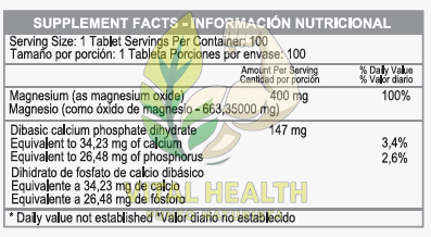 Magnesium Oxide 400mg 100Tabletas - Imagen 2
