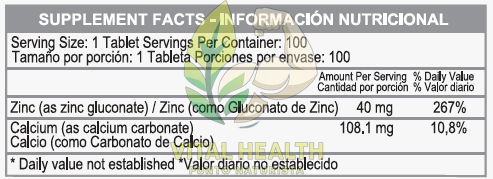 CHELATED ZINC 40mg / 100 Tabletas - Imagen 2