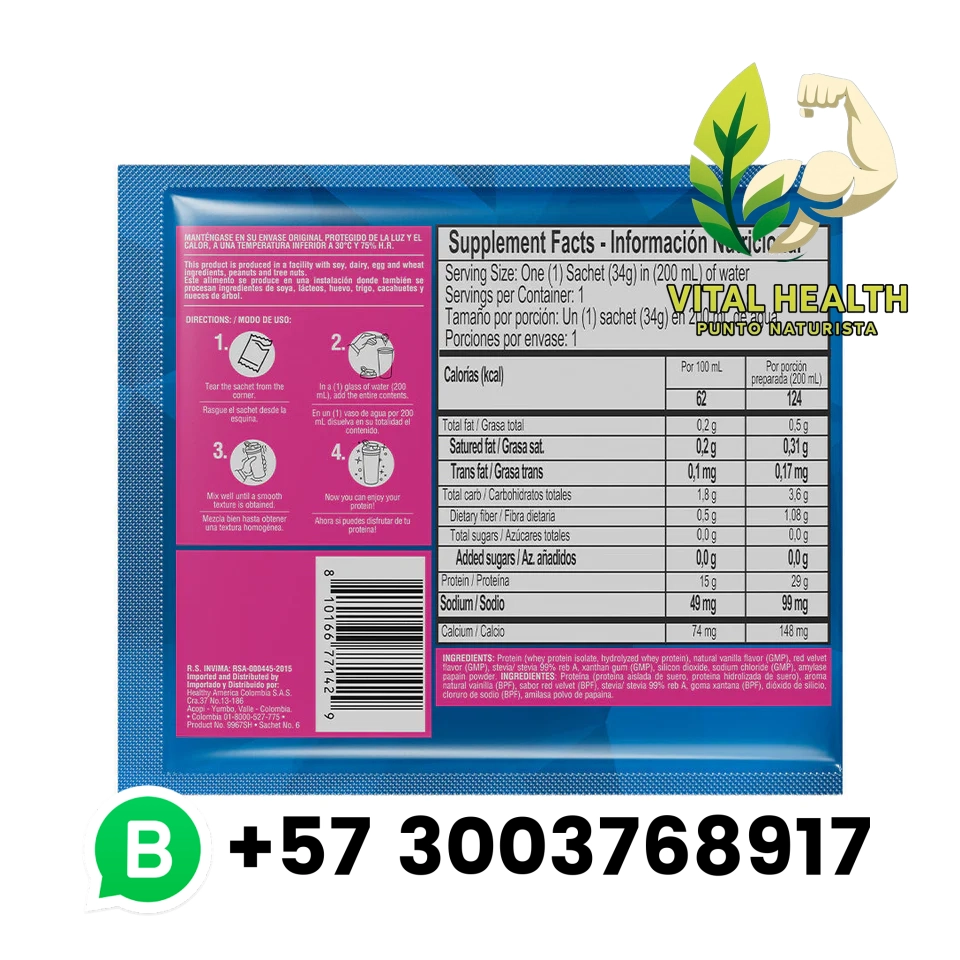 ISO WHEY 100% 34G 12 SACHETS SERVINGS RED VELVET FLAVOR - Imagen 2