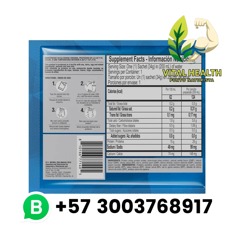 ISO WHEY 100% 34G 12 SACHETS SERVINGS UNFLAVORED - Imagen 2