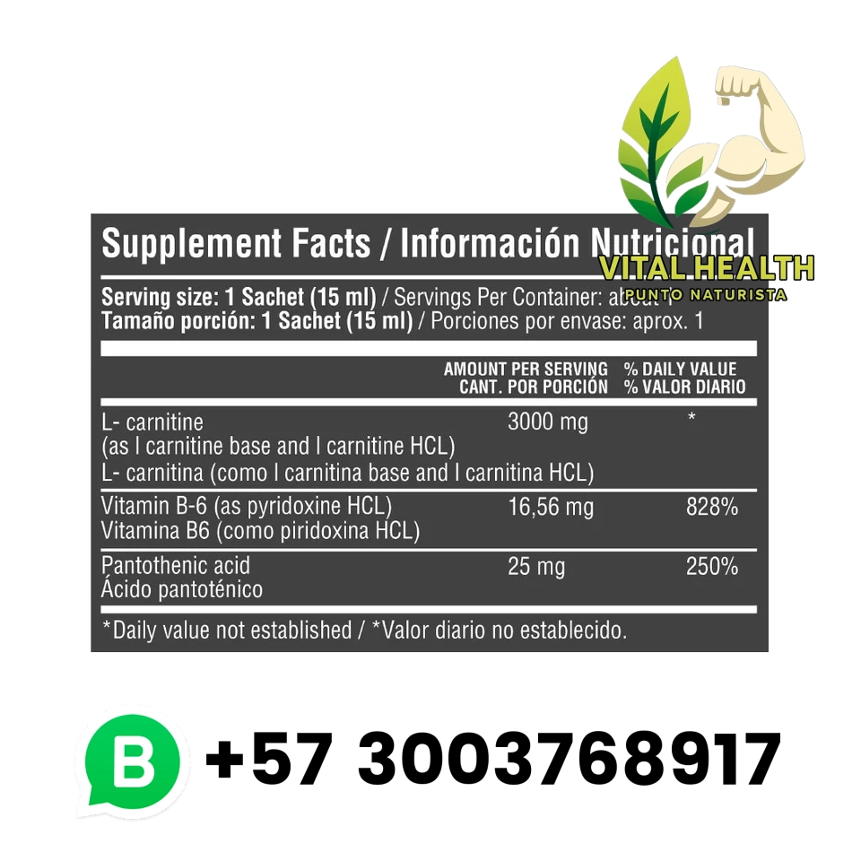 L-CARNITINE LIQUID 3000MG 15ML - 12 LIQUID SACHETS - Imagen 2
