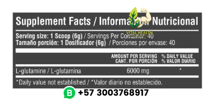 L-GLUTAMINE 6.000MG 240G 40 SERVINGS UNFLAVORED - Imagen 2